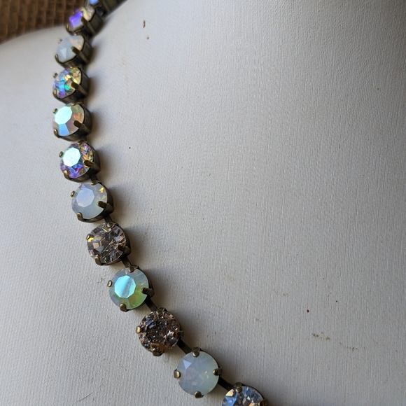 White Opal and AB Crystal Necklace & Earrings on Brass - Picture 4 of 8